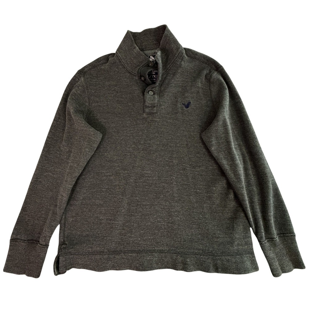 American Eagle Men's Charcoal Gray Mock Neck Pullover Sweater XL Preppy Money